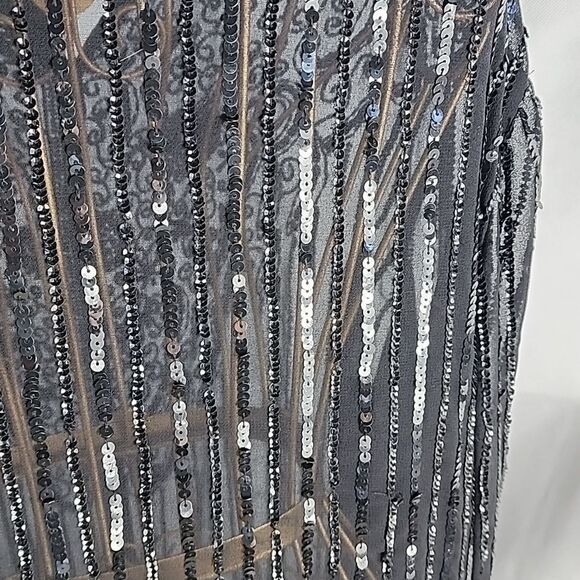 Long Black Beaded & Sequined Sheer Sparkly Holiday Snap Button Jacket Size1X - Picture 11 of 16